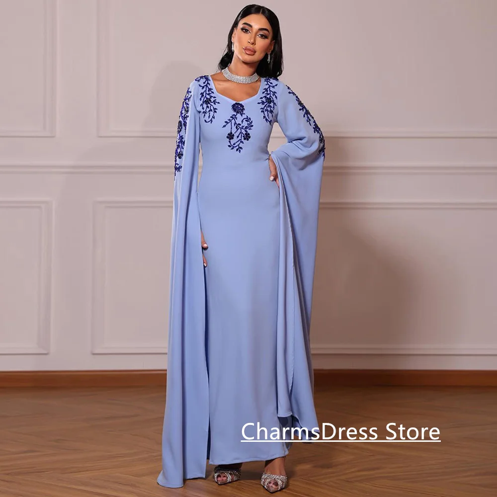 Saud Arab Evening Dress Customized Long Sleeves Beading Rhinestones Ankle Length Arabian Prom Dresses Dubai Party Gown