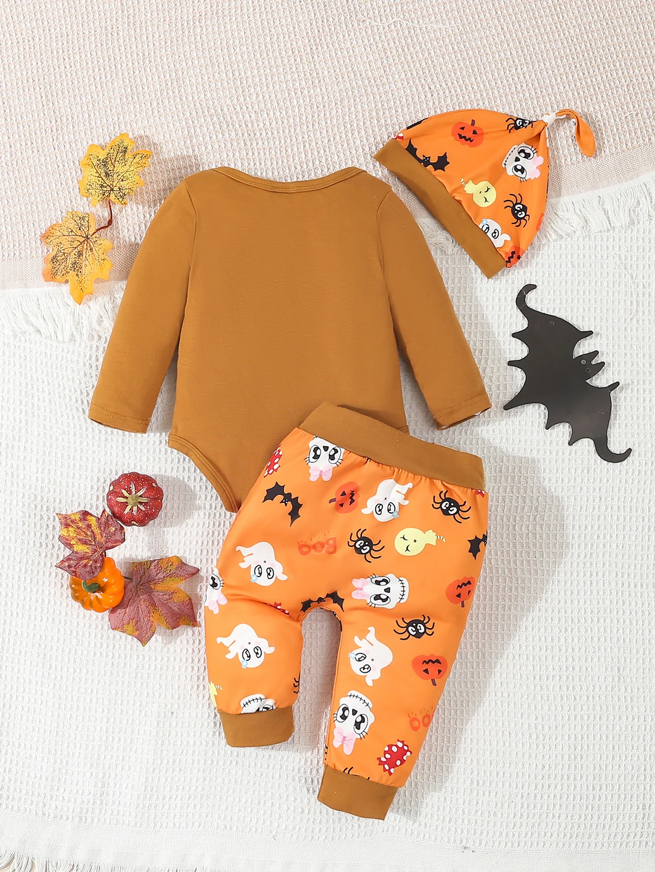 Baby Autumn Casual Halloween Suit Cartoon Cute One-piece Triangle Clothes with Long Pants and Hat 3 Piece Set