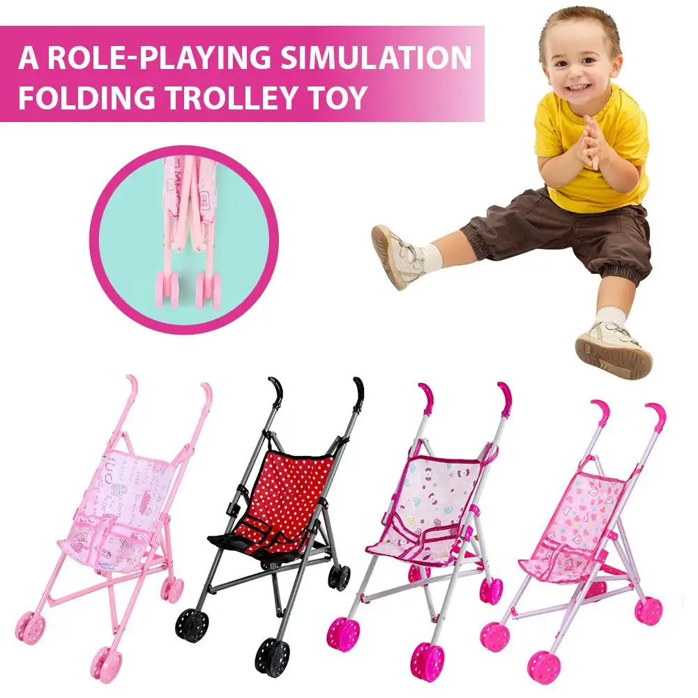 Bonecas interativas duráveis carrinho de bebê estável de plástico fingir jogar brinquedos carrinho de boneca para meninos meninas bebês meninos e meninas