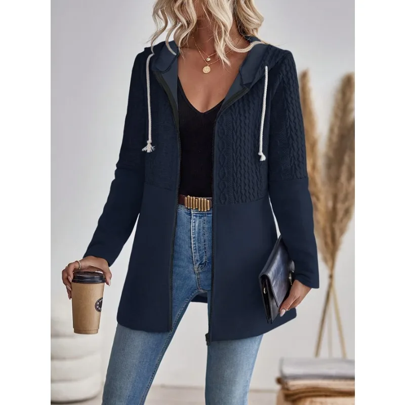 

Женская модная полосатая куртка с капюшоном, повседневная спортивная одежда, полиэстер.