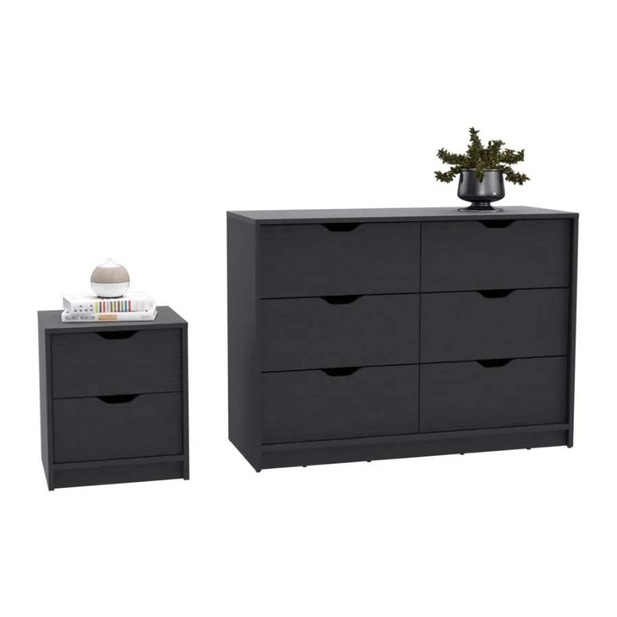 Bennett 2 Piece Bedroom Set Nightstand + Dresser Black