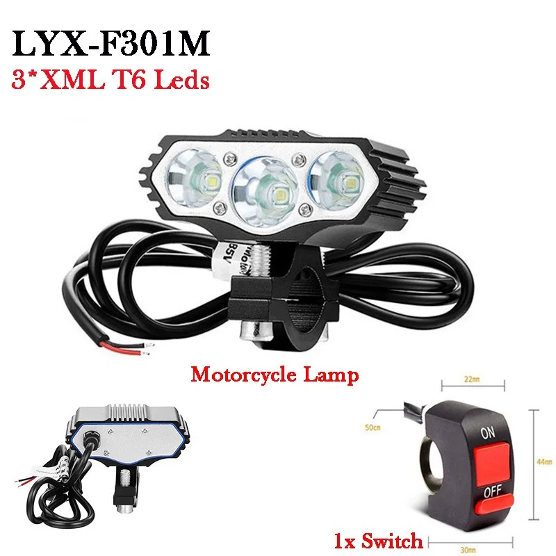 Luz Led para motocicleta eléctrica, faro motorizado 3T6 de 12V, 36V, 48V y 85V, accesorio para bicicleta eléctrica