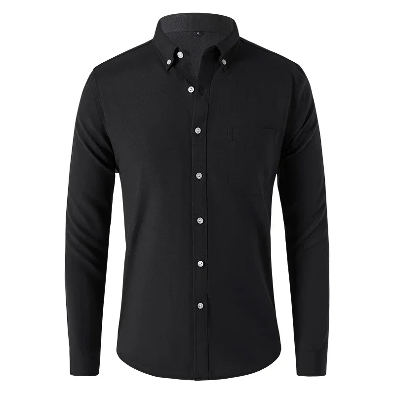 

Men Oxford Spinning Long Sleeved Shirt 2024 Summer Korean Version Fashionable Solid Business Office Casual Shirt Men Clothing