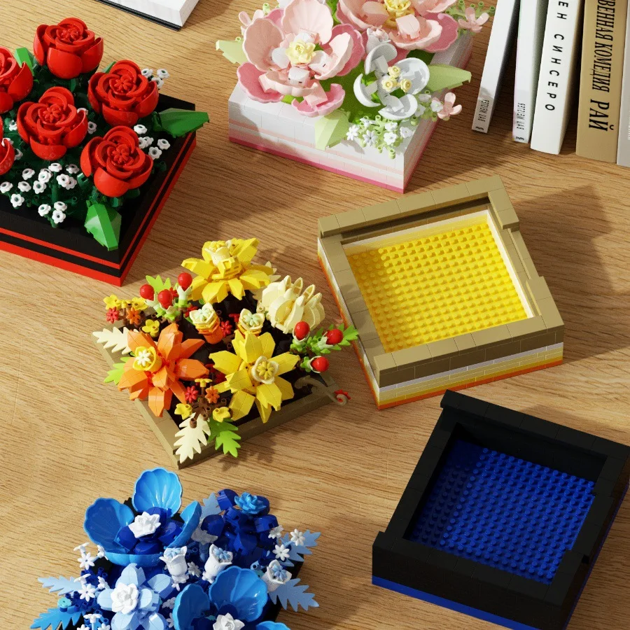 Creative Bouquet Rose Hibiscus flower box Modular toy set gift