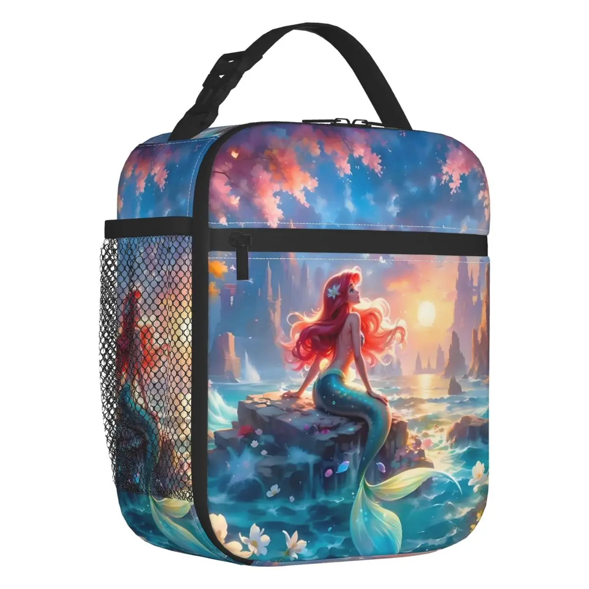 

The Little Mermaid Insulated Lunch Bag for Women Resuable Classical Anime Cartoon Cooler Thermal Lunch Box Office Picnic Travel
