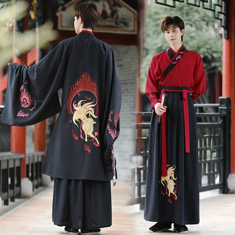 

Plus Size 5XL Ancient Chinese Hanfu Men Halloween Cosplay Costume Party Dress Hanfu Black&Red Outfit For Men