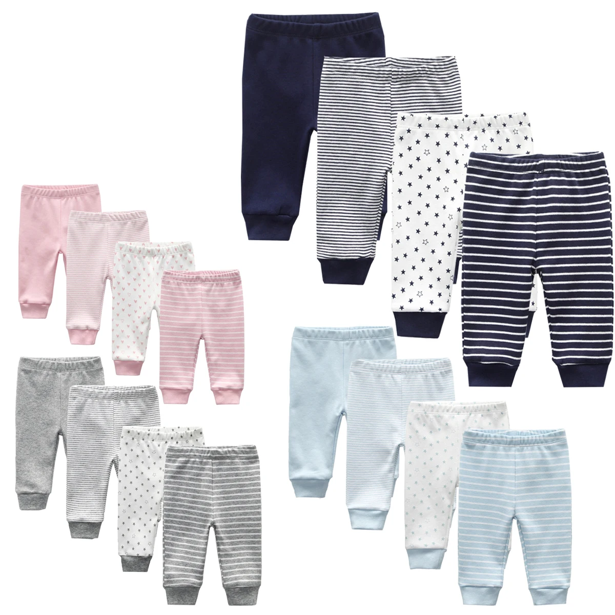 4-piece baby pants set, soft and comfortable, fashionable all year round, cartoon neutral style, 100% pure cotton