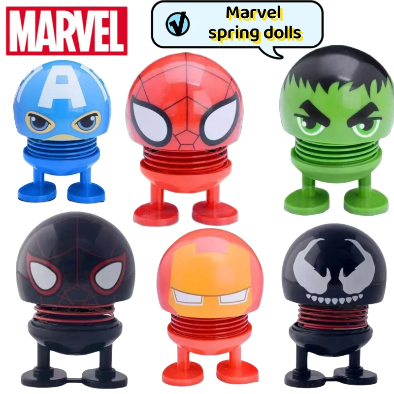 

Marvel The Avengers Spiderman Captain America Iron Man Hulk Spring Figure Creative Personality Cute Car Tabletop Ornament Gift