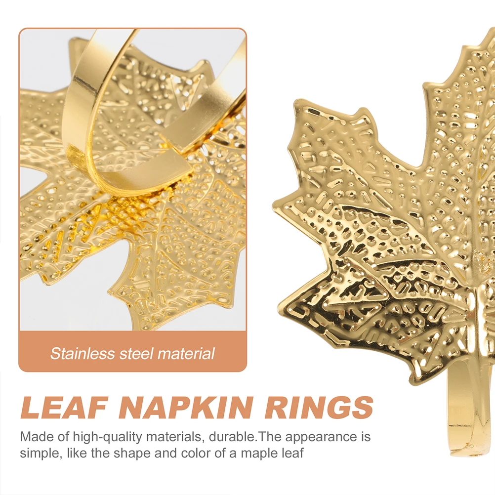 

4 Pcs Maple Leaf Napkin Ring Golden Holiday Table Decoration Elegant Christmas Dinner Napkin Holder Stainless Steel