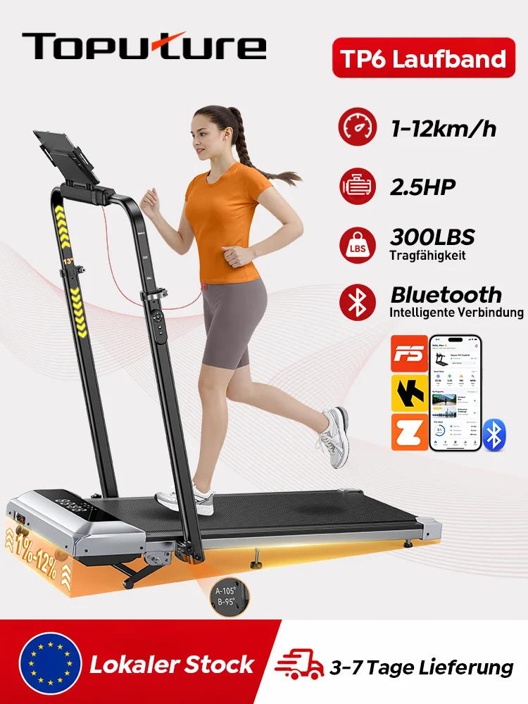 Toputure TP6 12% Steigung Laufband 6-in-1 zum Gehen und Laufen 0,75-2,5 PS Faltbares Schreibtisch-Laufband 100*39cm Lauffläche mit höhenverstellbarer Armlehne LED-Display Indoor-Heimtrainer