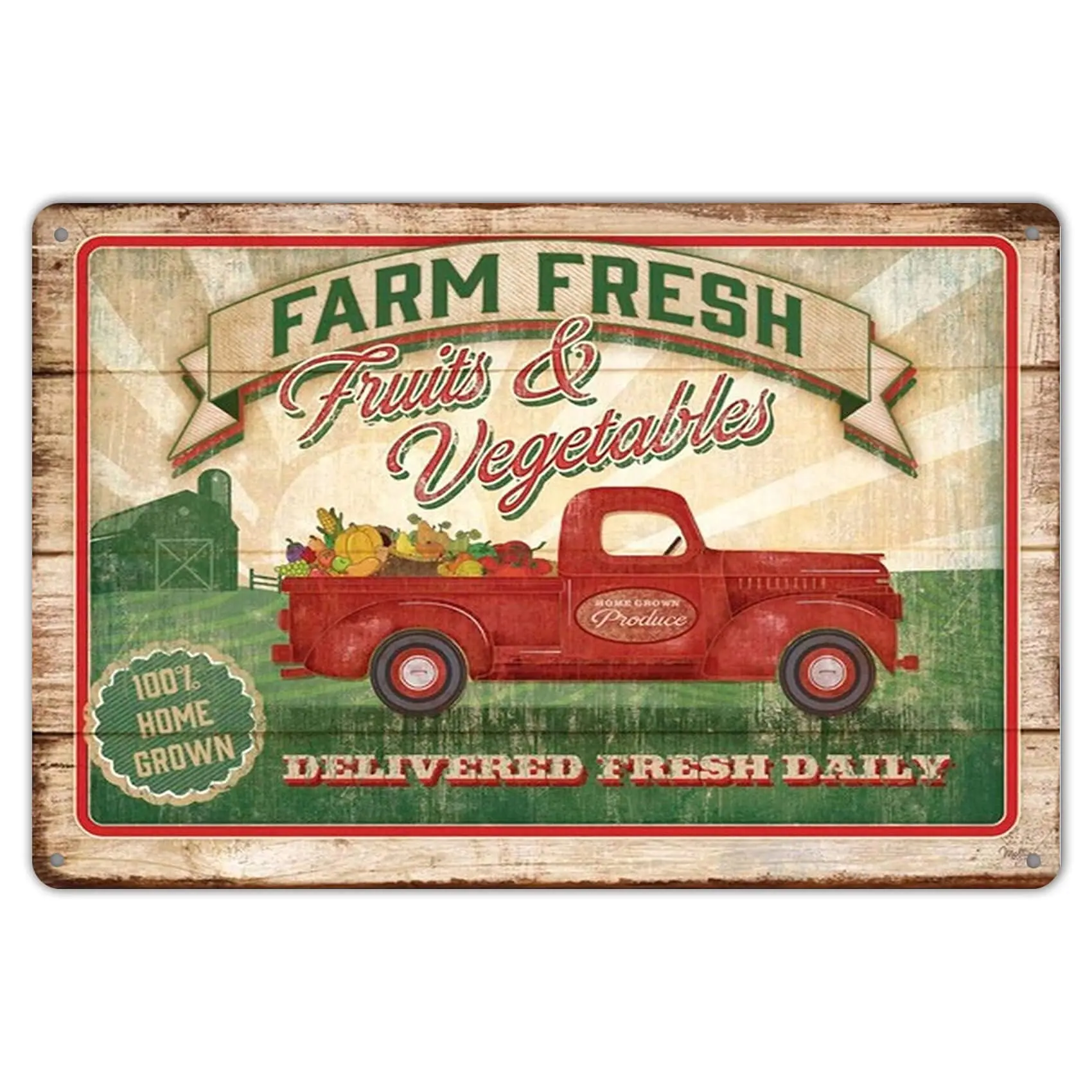 

Farm Fresh Daily Fruits Vegetables Home Grown Rustic Metal Sign Tin Poster Home Decor Bar Kitchen Wall Art 12"x8"