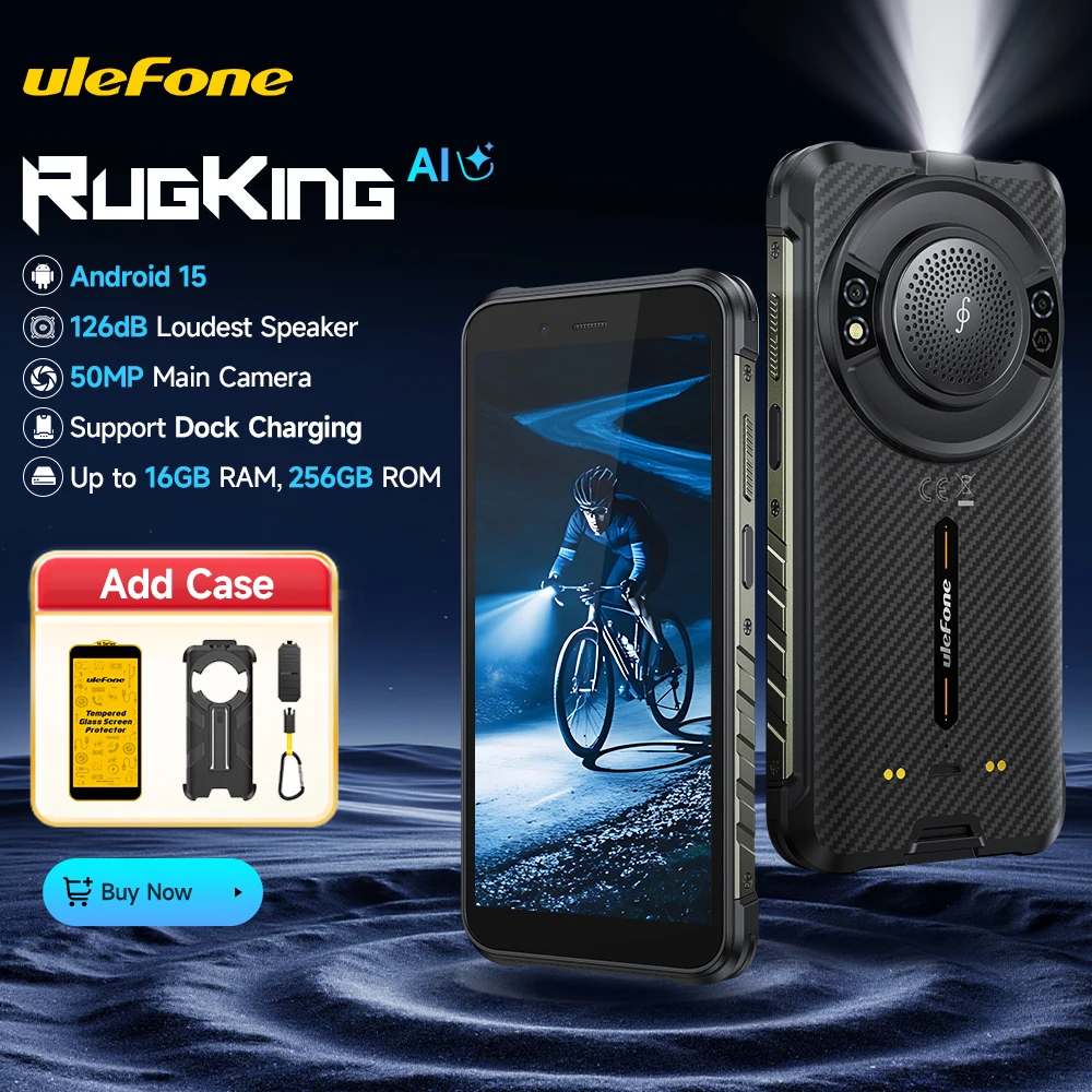 Ulefone RugKing 4G Robuuste smartphone Android 15 Tot 16 GB RAM + 256 GB ROM 9600 mAh NFC 5,99 "display Luidspreker Waterdichte telefoon