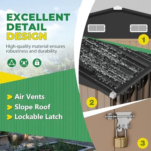 10x10 FT Outdoor Storage Shed, Brown | Metal Tool Sheds, Lockable Door, Sloping Roof, Utility Garden Shed for Lawn view 5