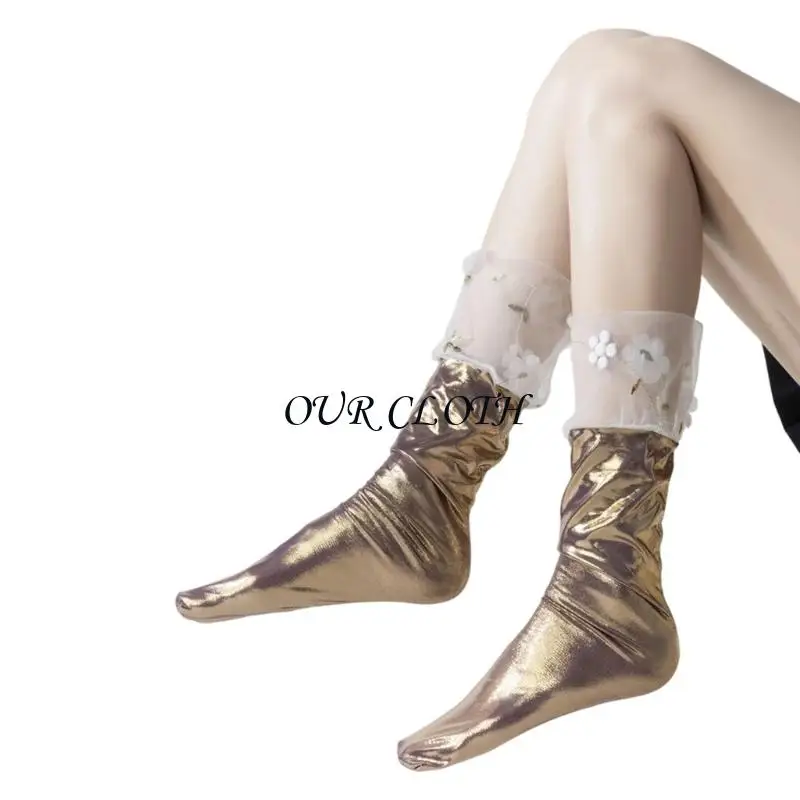 Elegant Metallic Floral Knees High Socks Perfect For Office And Casual Outfits Y1AC