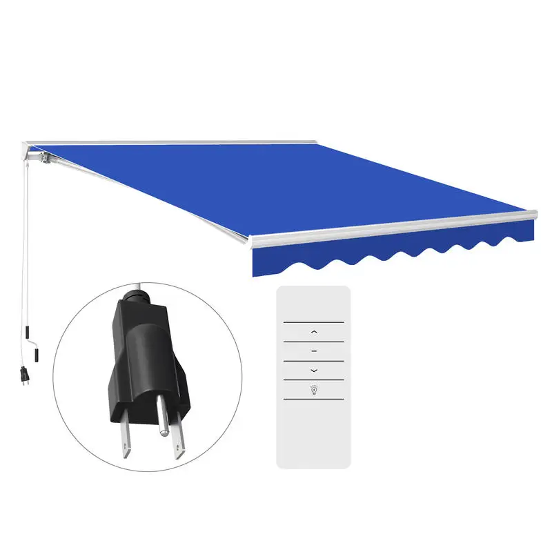 13' x 10' Electric Awning, Retractable Awning with LED Lights and Remote Controller for Door and Window, Blue