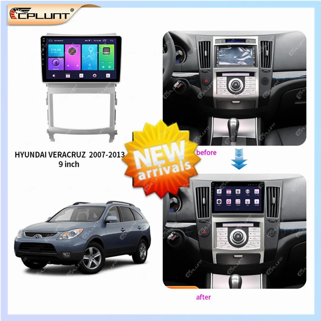 Carro Stereo Radio Quadro Fascia Kit Adaptador, Android DVD Dash Fitting Panel, Hyundai Veracruz 2007-2013, 9 Polegada, 2 Din