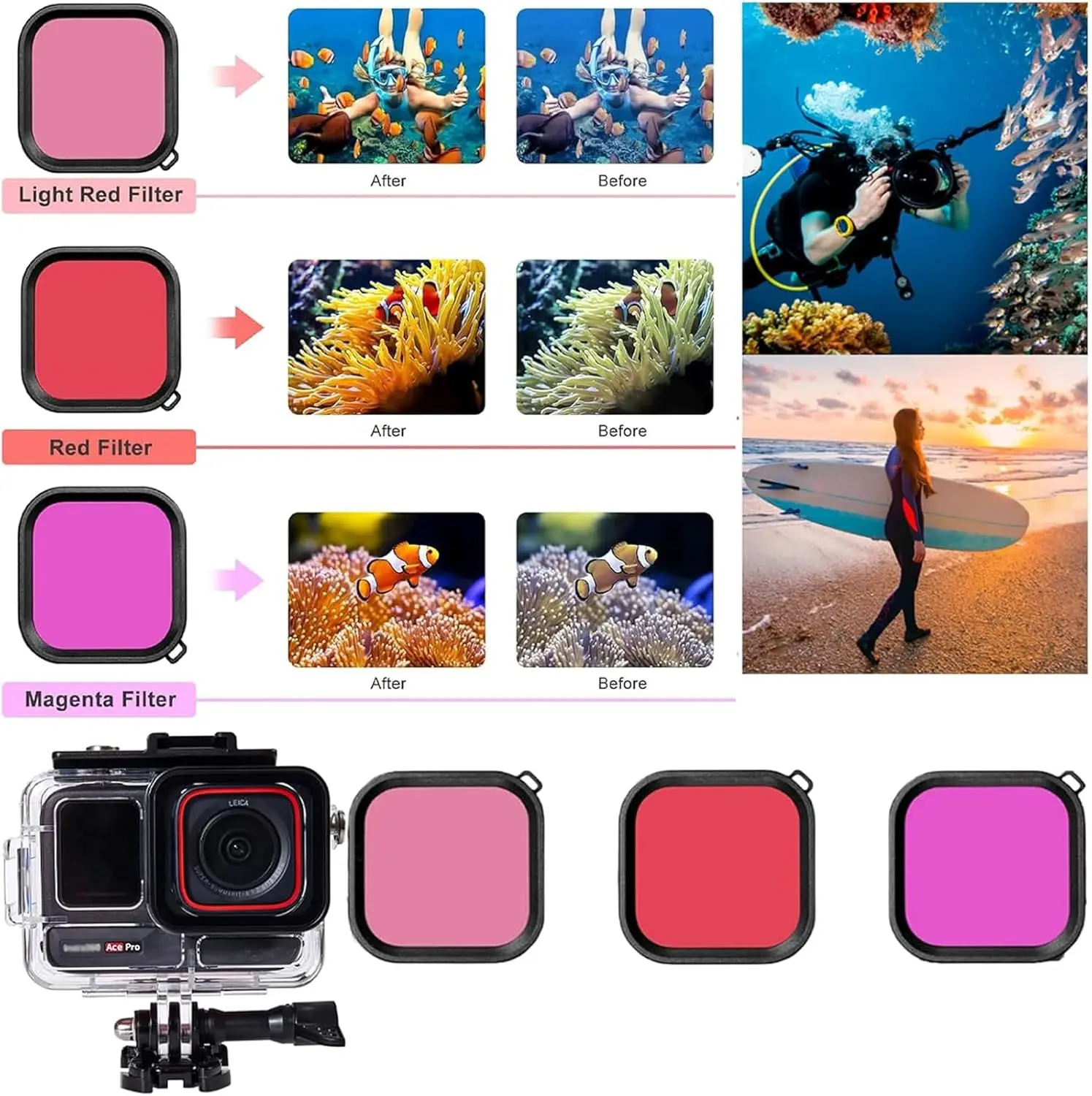 Wodoodporna obudowa do Insta360 Ace Pro 2, ochronna podwodna osłona do nurkowania do 45M, akcesoria do Insta360 Ace Pro 2 — zdjęcie produktu 4