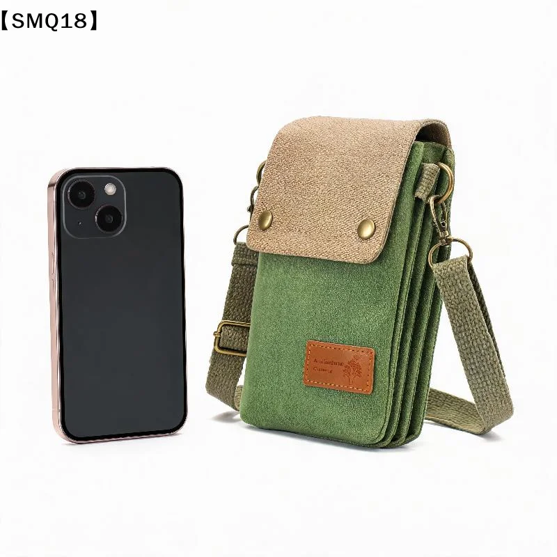 Color-Blocked Canvas Three-Layer Crossbody Phone Bag Stylish Shoulder BagSMQ