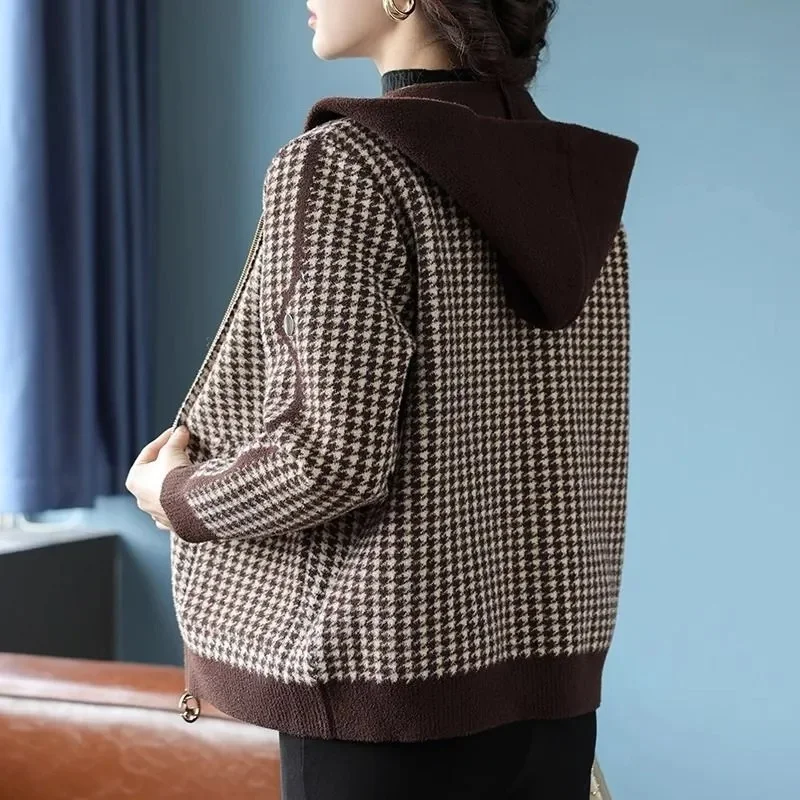 Veste d'hiver en fourrure de vison pour femme, manteau à grille mille oiseaux, réduction de l'âge, tenue vertébrale, cardigan pour femme, mode pour femme, 2024