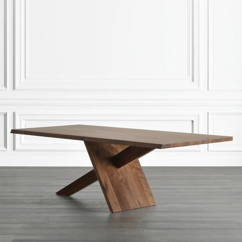 Modern Luxury Ash Wood Walnut Color Dining Table Set Long Table Home Furniture For Dining Room