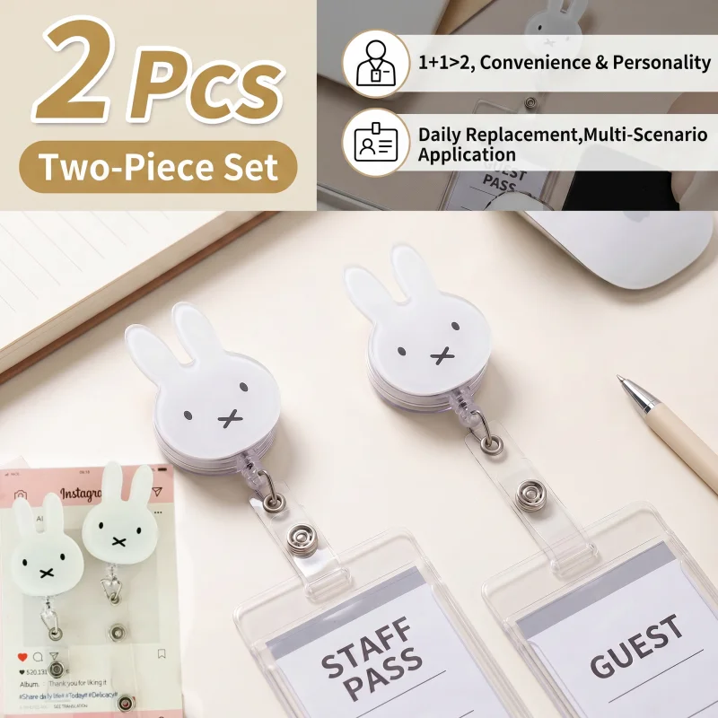 Kawaii Miffy ID Set Hanging Rope Buckle Scalable Student Chest Badge ID Doctor Nurse Work Card Holder Hanging Rope Badge Clip