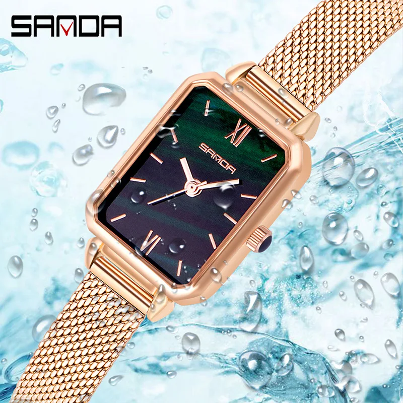 Sanda super fino rosa ouro aço inoxidável relógios feminina marca superior luxo relógio casual senhoras relógio de pulso relogio feminino 1049