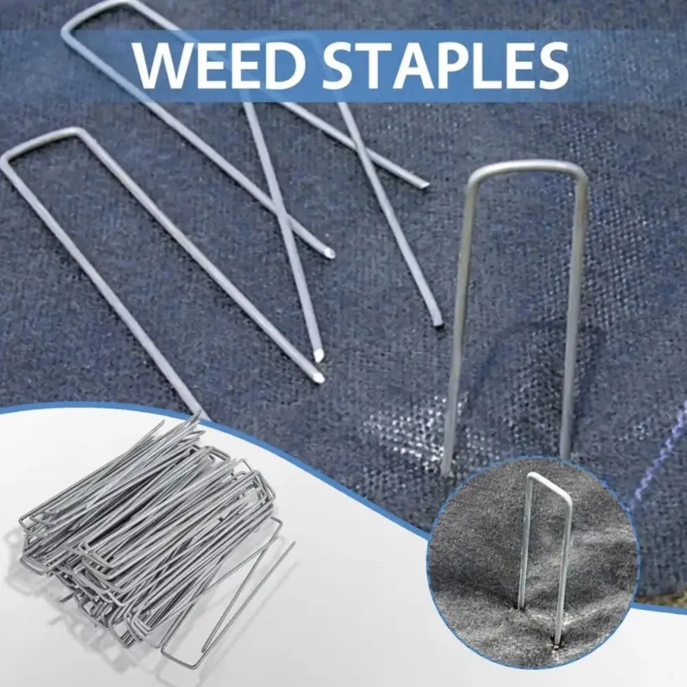 100Pcs Steel U-shaped Ground Stake Anti-Rust Multipurpose Ground Nail Heavy-duty Durable U-type Garden Turf Staples