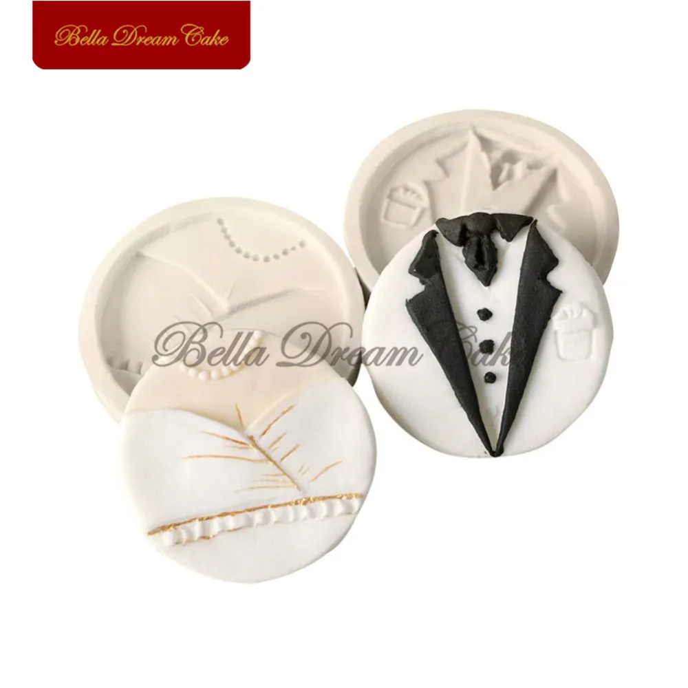 Small 3D Bride/Groom Clothes Silicone Mold Wedding Fondant Chocolate Mould DIY Gumpaste Clay Molds Cake Decorating Tool Bakeware