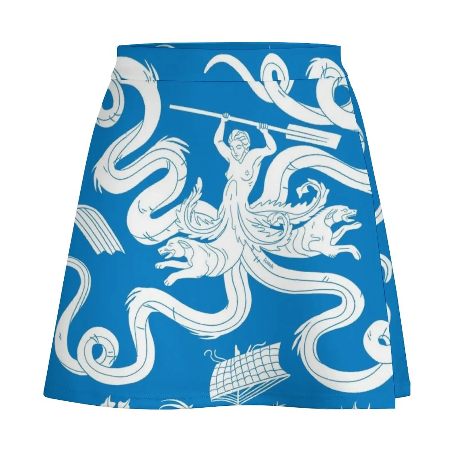 Scylla Mosaic-Mini Saia Azul, Roupa de Mulher, Moda Japonesa, Novidades, Verão, 2023