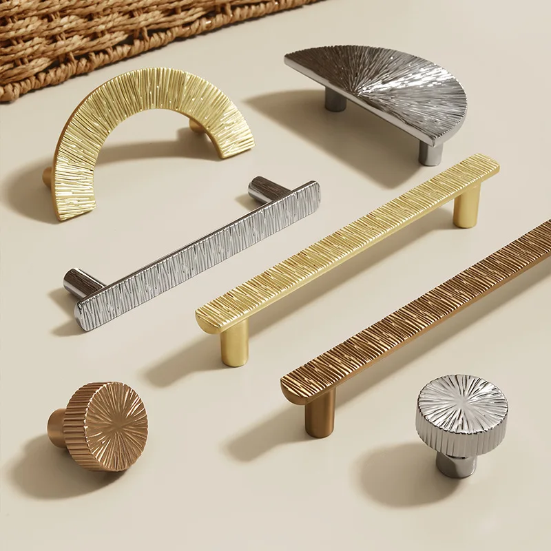 Gold Straight-Line Hammered Cabinet Door Handle  Semi-Circular Drawer/Wardrobe Pull Zinc-Alloy Kitchen-Cabinet Furniture Handles