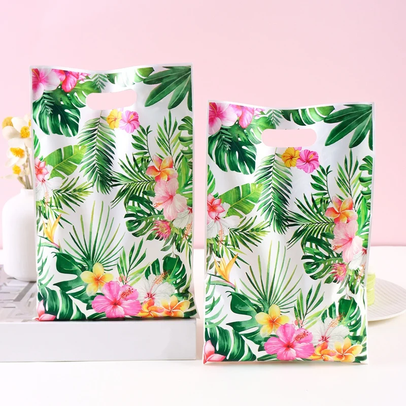Bolsas de regalo florales hawaianas de verano, bolsas de recuerdo de fiesta de playa Tropical hawaiana Luau con asa para suministros de fiesta de cumpleaños, 10/20/50 Uds.