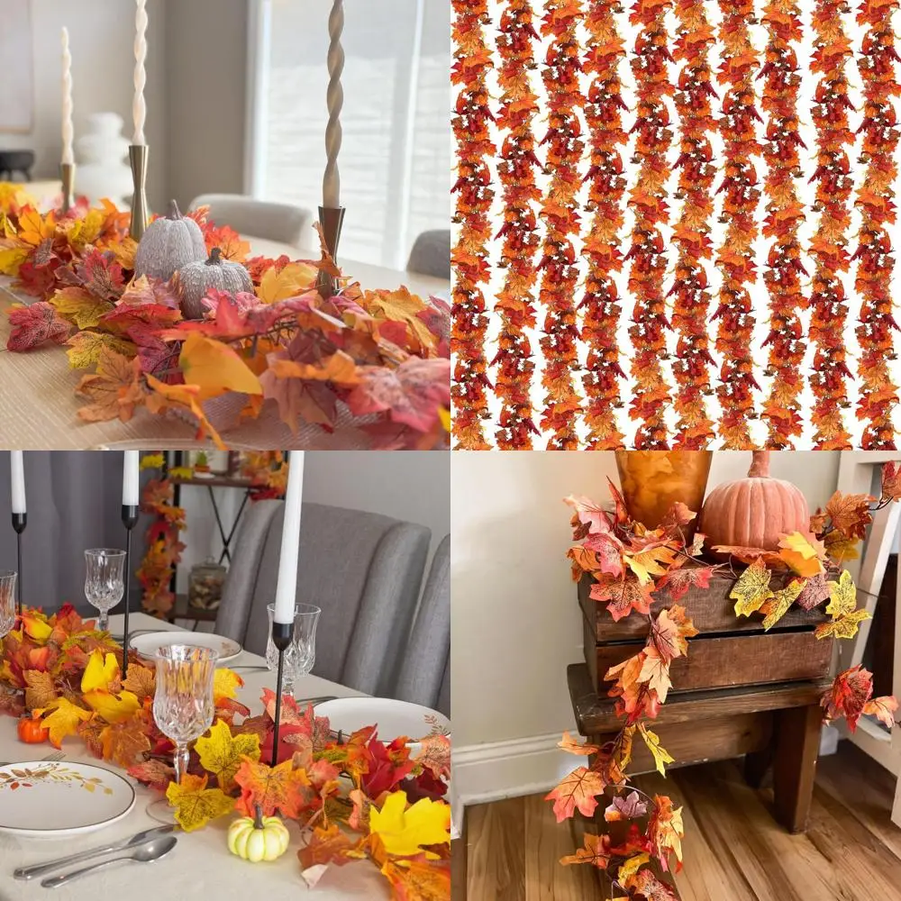إكليل كرمة الخريف الاصطناعي، بطول 177 قدمًا، أوراق القيقب، ديكور الخريف، عيد الشكر، المنزل، الزفاف، الموقد، عيد الميلاد #1