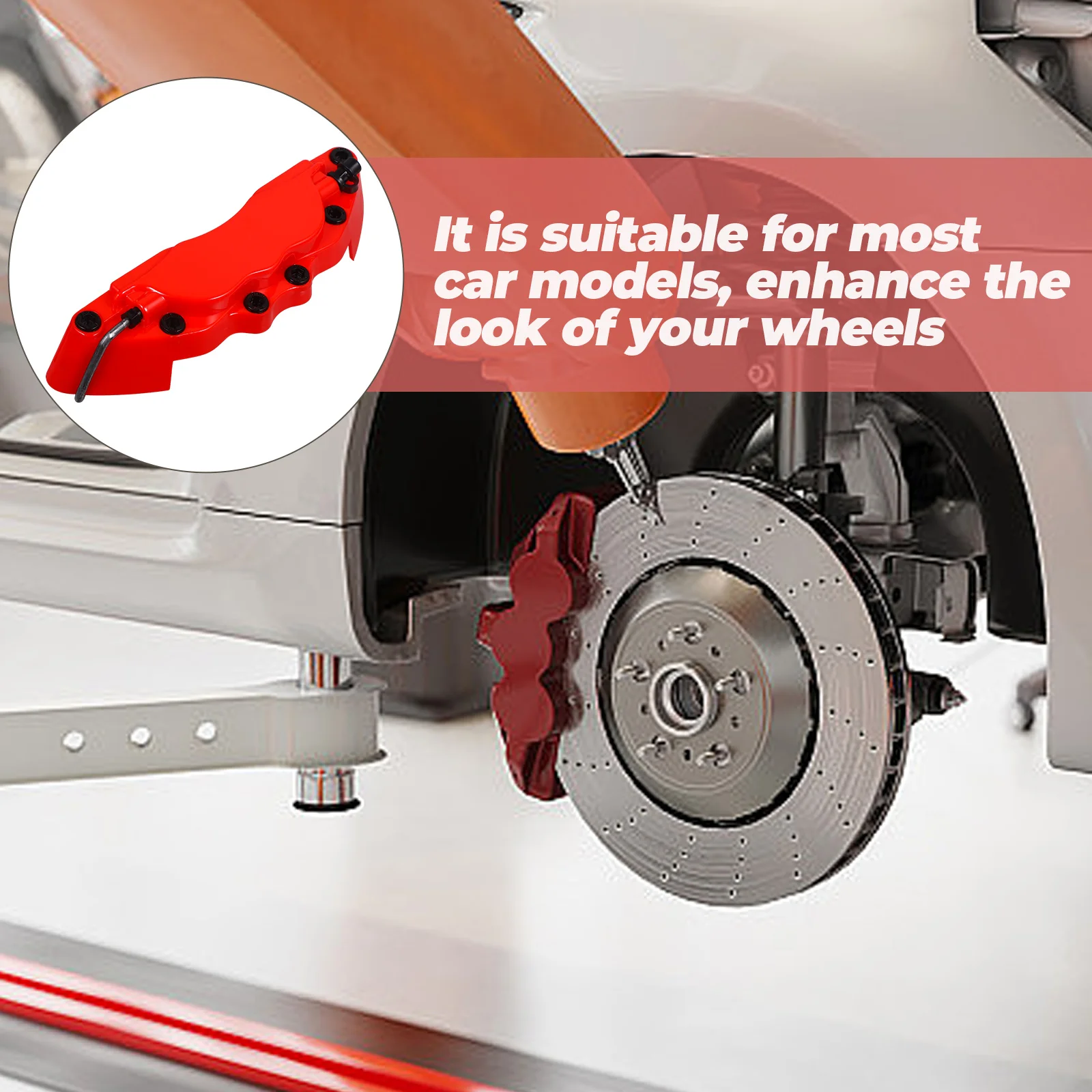 

2Pcs Easy Install Brake Caliper Covers Red Automotive Accessories Durable Abs Car Disc Caliper Protectors