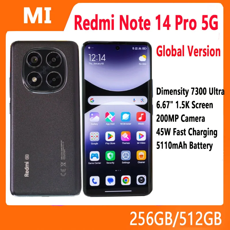 Versión Global Xiaomi Redmi Note 14 Pro 5G MediaTek Dimensity 7300-Ultra 200MP Cámara 5110mAh 6,67" AMOLED 45W Smartphone
