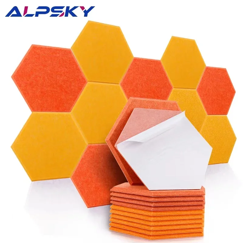 6Pcs Hexagon Polyester Wall Panels Soundproofing Self-adhesive Sound Proof Acoustic Panel Study Esports Room Nursery Wall Decor