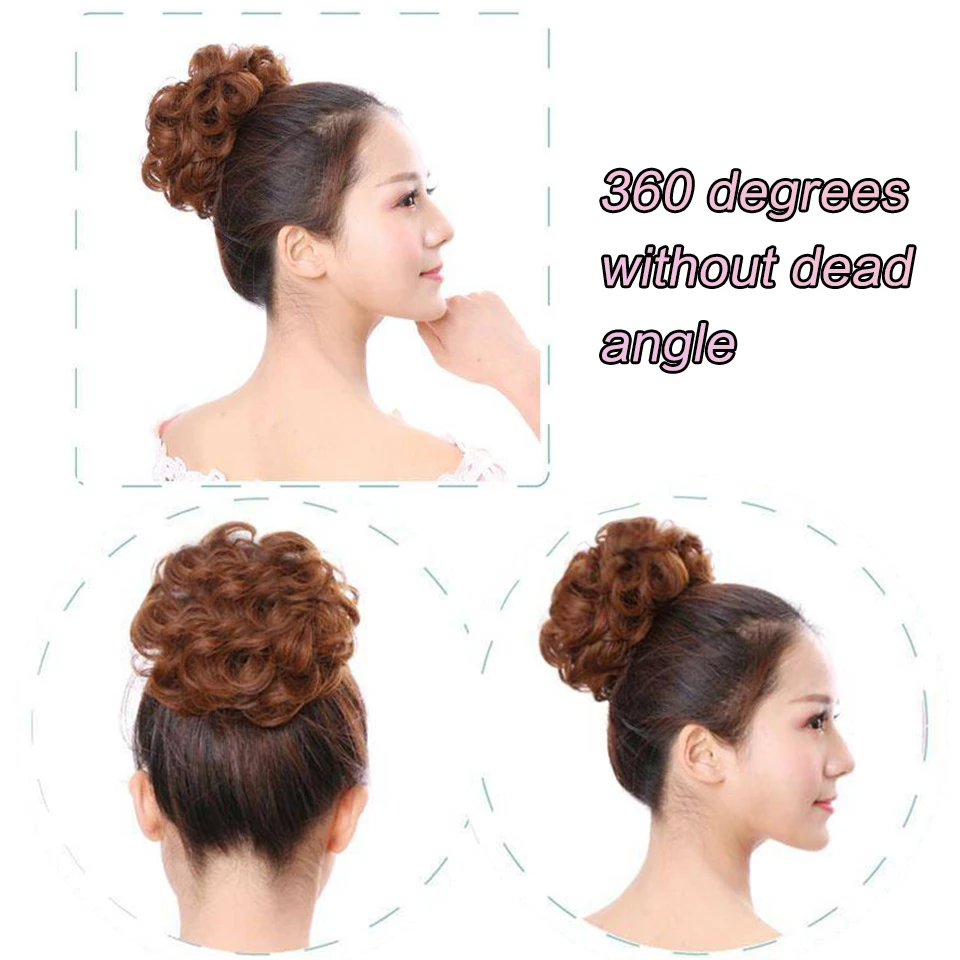 AS Messy Curly Scrunchie Chignon With Rubber Band Brown Gray Synthetic Hair Ring Wrap On Messy Bun Ponytails