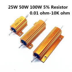 2 Pcs 10W 25W 50W 100W Aluminum High Power Metal Case Wirewound Fixed Resistors 0.01 - 10K Ohm Dummy Load Wire Wound Resistance