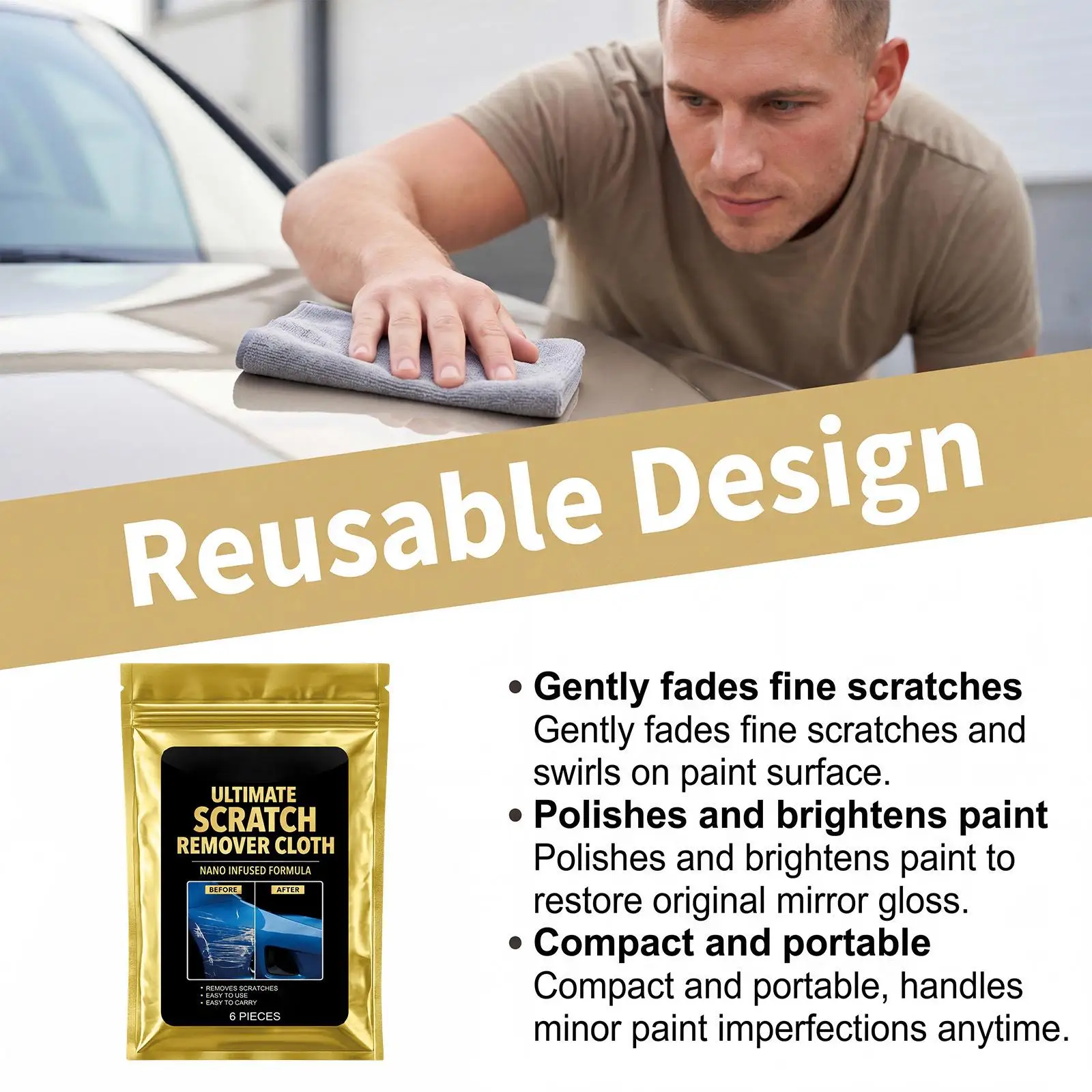 Scratch Removal Cloth 6Pcs Car Scratch Remover Repair Tool for Water Spots Paint Restoration Car Detailing Polishing Reusable