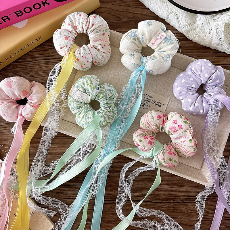 

Girls Hair Tie Fabric Lace Ribbon Scrunchie Child Size for Children Bun Hairstyle Prevents Hair Falling Cute Korean Style