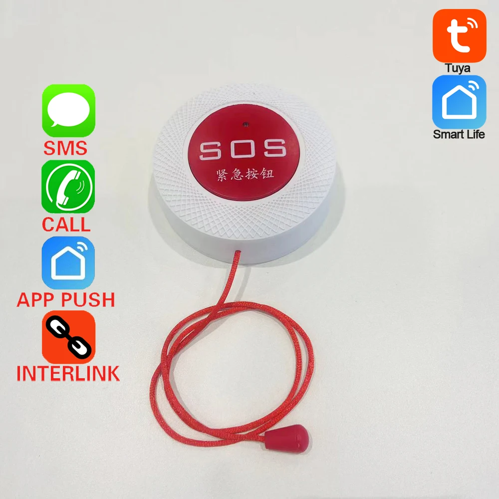 1Pcs 2.4G WiFi Wireless Calling Button For Old Man Tuya APP Push Message Rope Switch Waterproof Use At Washroom Sickroom