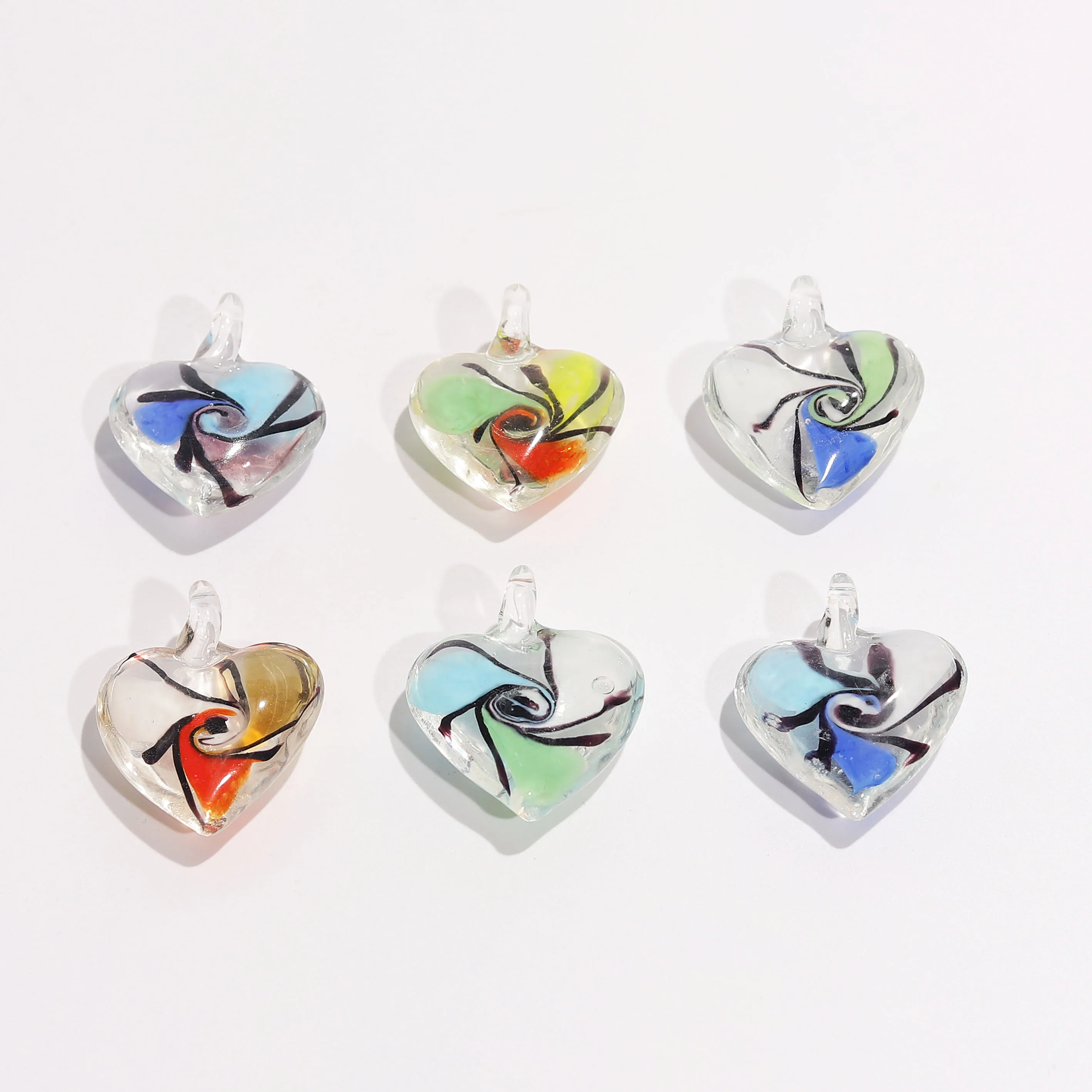 Spiral Flower Pendant Fit Necklace Wholesale 6pcs Handmade Murano Lampwork Glass Mix Color Jewelry Gifts Wow