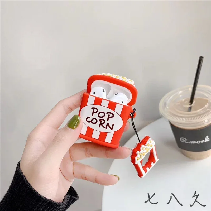 HOT Cute Food Burger Hamburger Popcorn Silicone Wireless Earphone Charging case for Apple AirPods 1 2 pro Bluetooth Headset