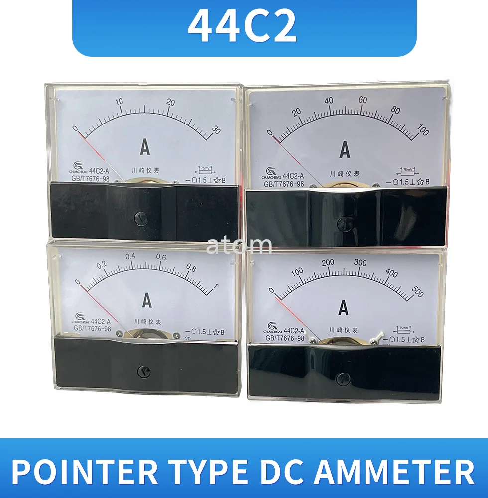 44C2 DC ammeter analog panel pointer ammeter DC 1A 3A 5A 10A 15A 20A 30A 50A 75A 100A 150A 300A 450A 500A Amperemeter