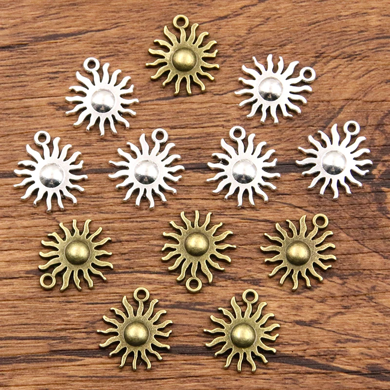 30Pcs 15*17mm 2 Color Wholesale Small Sun Charms Nature Pendants Handmade Decoration Vintage For DIY Jewelry Making Findings