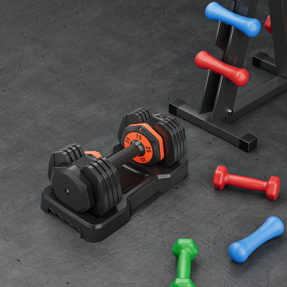 

55LB 5 in 1 Single Adjustable Dumbbell Free Dumbbell Weight Adjust with Anti-Slip Metal Handle Ideal Full-Body Home Gym Workouts