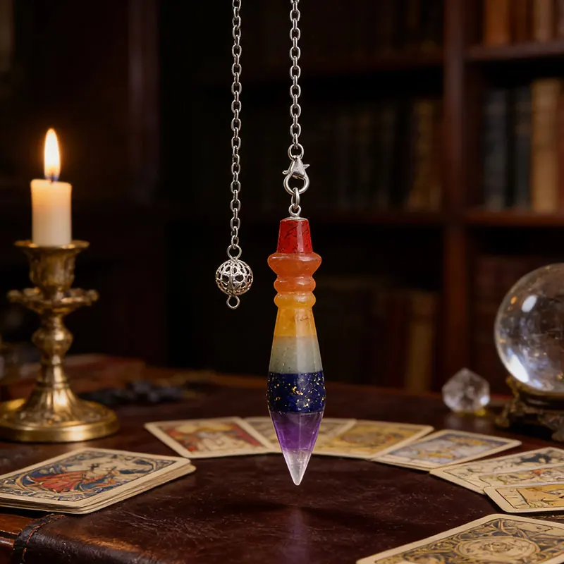 7 Chakra Crystal Pendulum for Divination Dowsing Natural Stone Pendant for Men Women Mediation Yoga Spiritual Dowser Pendulos