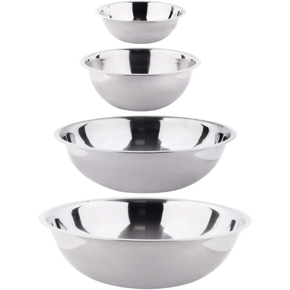 (Set of 4) Stainless Steel Mixing Bowl Set, 5-8-13-16 Quart Polished Mirror Finish Nesting Flat Base Bowls