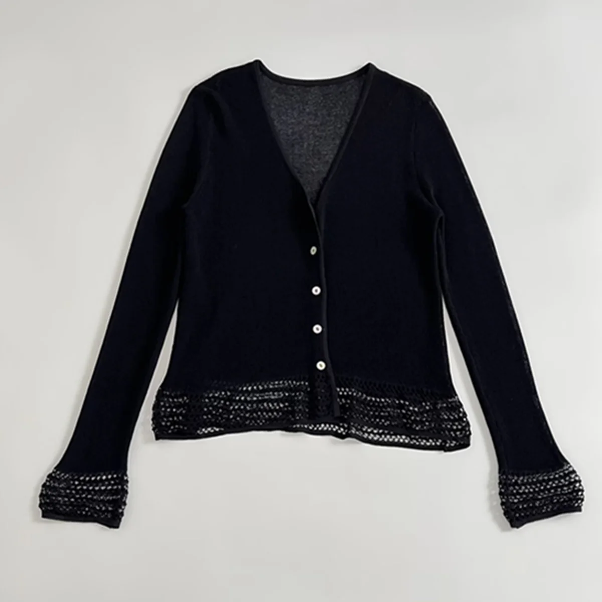 

Withered Minimalist French Lazy Lace Hollow Knitted Jacket Black Long-sleeved Sweater Knitwear For Women