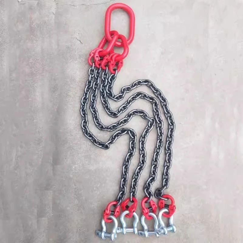 

6T 2M Hoisting Chain Sling G80 Lifting Iron Chain Shackle Ring Hook Lifting Goods Four Claws