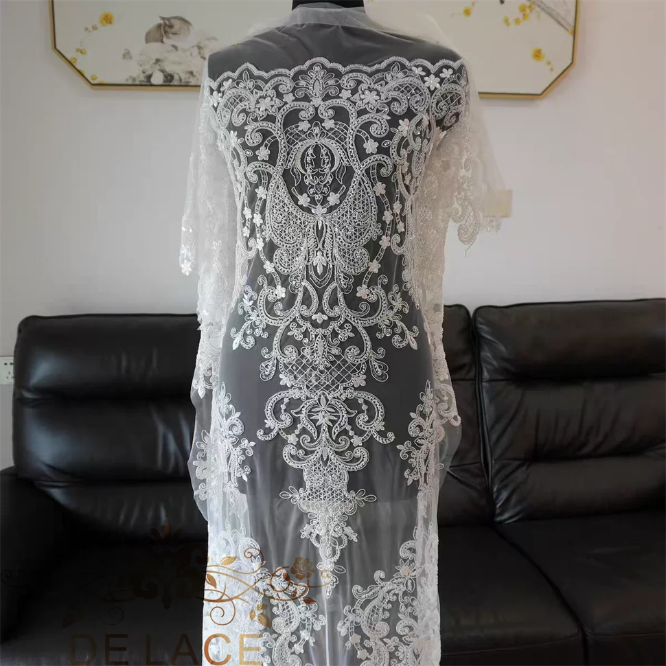 

JZQ High Quality Luxury Sequins Lace Embroidered Corded Fabric European Style Bridal Wedding Dress Lace Fabric